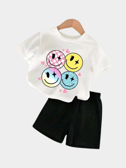 Smile White T-shirt And Shorts Set