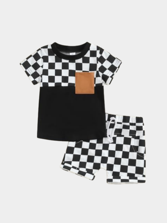 Black Contrast T-shirt And Shorts Set