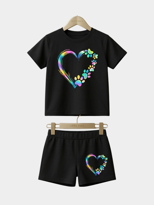 Love Black T-shirt And Shorts Set