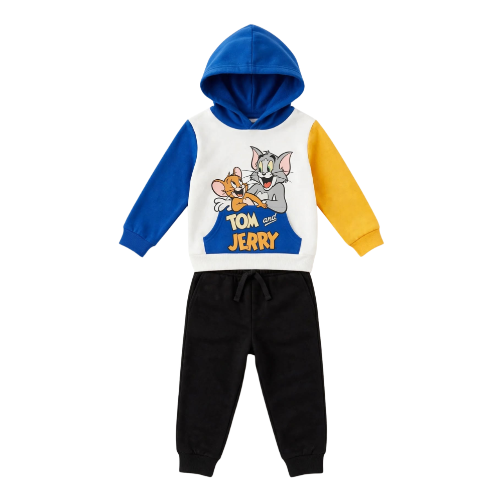Cat & Mouse Colour Block Hoodie & Jogger Set – White/Black