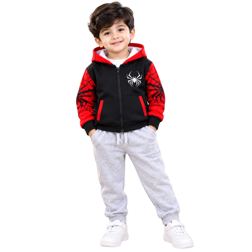 Spider Web Zip Hoodie & Jogger Set – Black/Grey