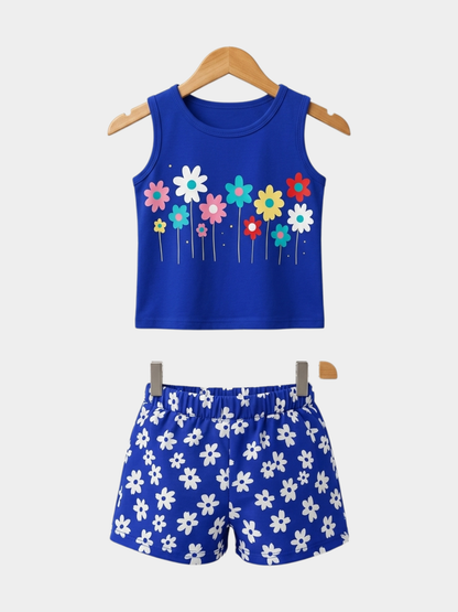 Blue Floral T-shirt And Shorts Set