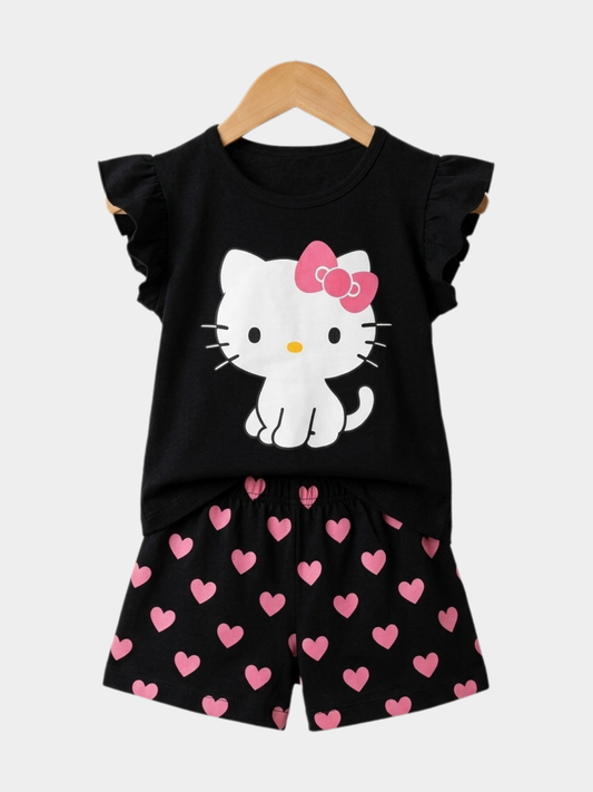Black Hello Kitty Heart Print Set
