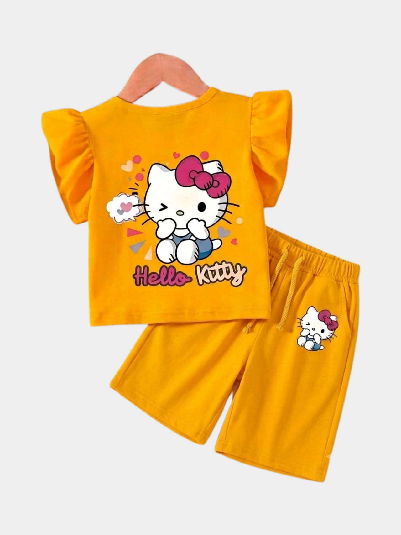 Girls' Hello Kitty Yellow Flutter Sleeve Top & Shorts Set