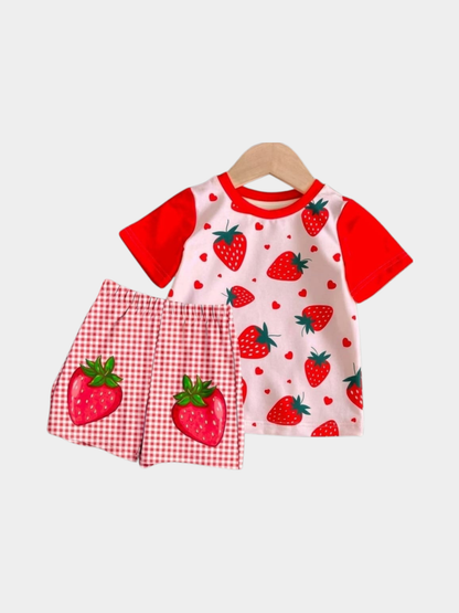 Toddler Girls Strawberry & Gingham Outfit Set