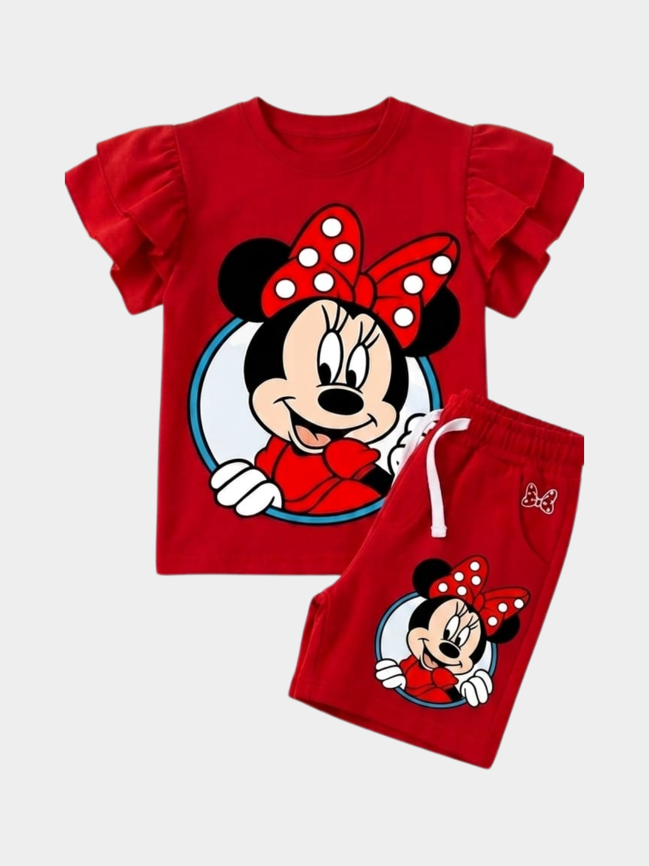 Girls Disney Minnie Mouse Red Ruffle Top & Shorts Set