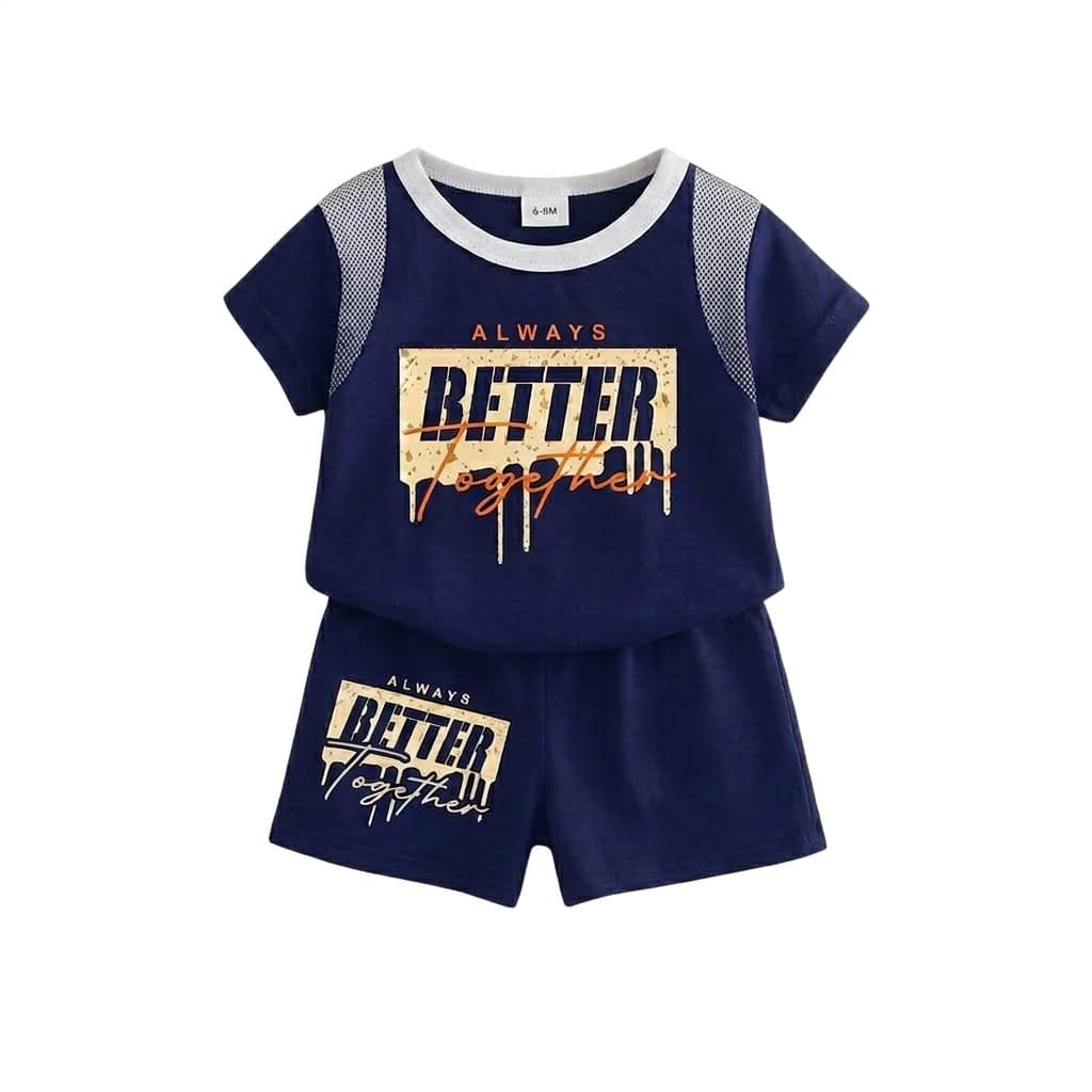 Red Black Contrast T-Shirt & Shorts Set