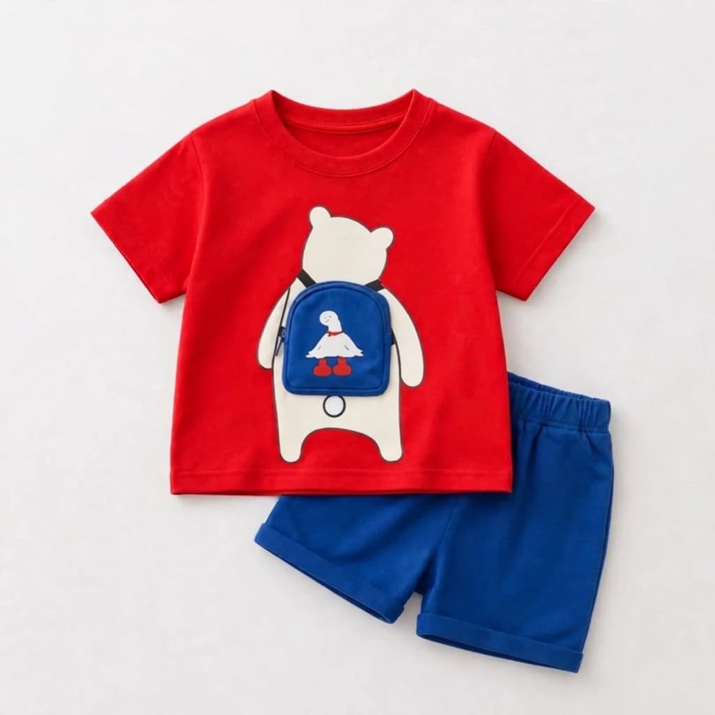 Blue Colour-Block T-Shirt & Shorts Set