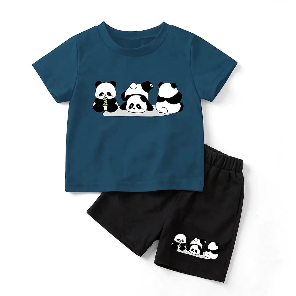 Cute Panda Graphic T-Shirt & Shorts Set