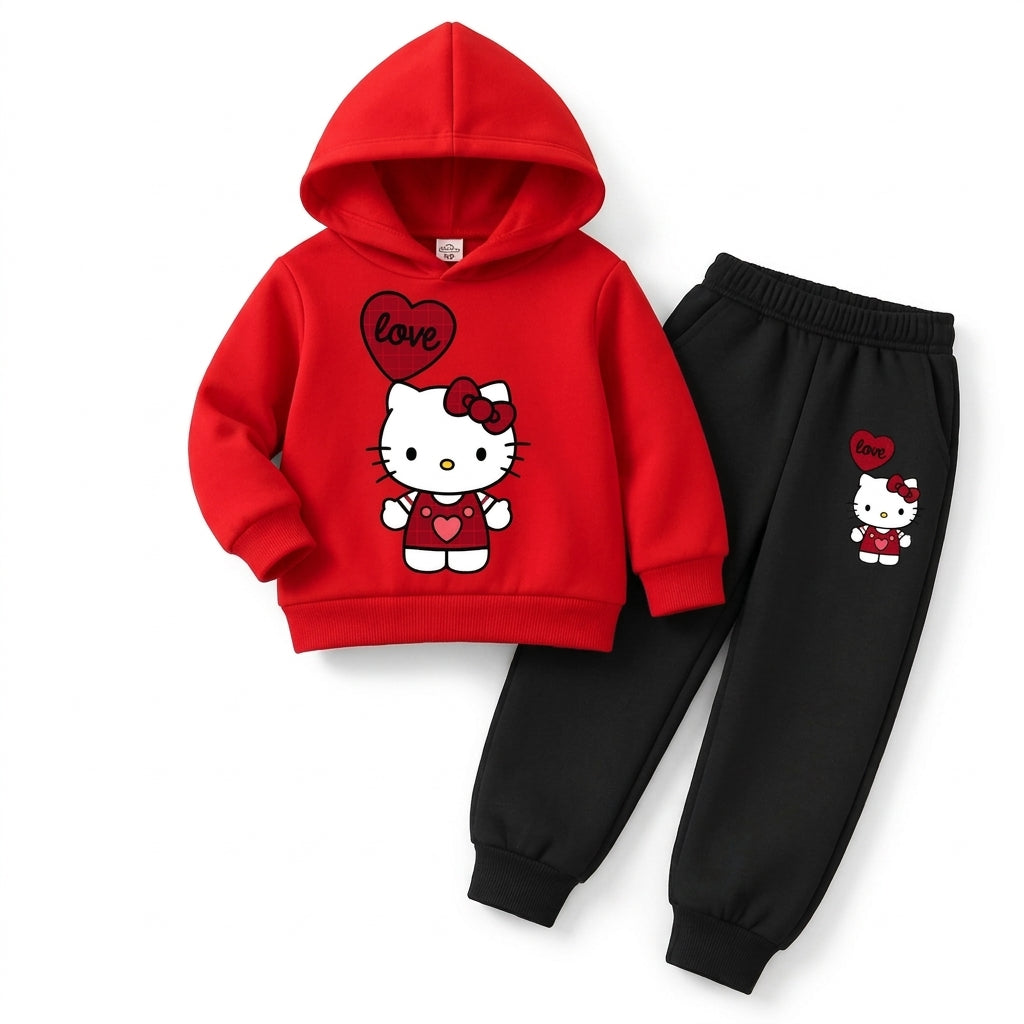 Girls Hello Kitty Love Hoodie & Joggers Set – Red/Black