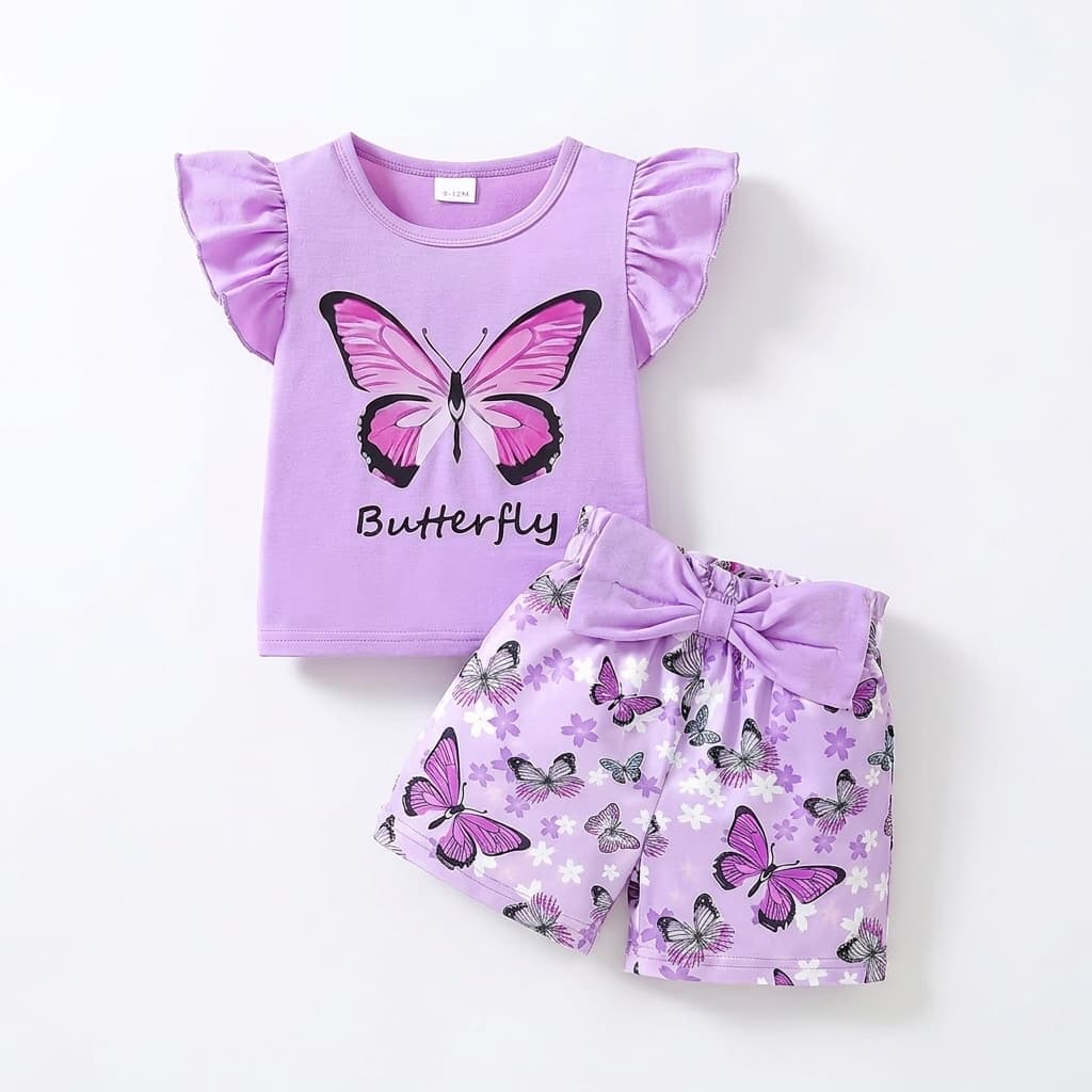 Purple Flowers T-Shirt & Shorts Set