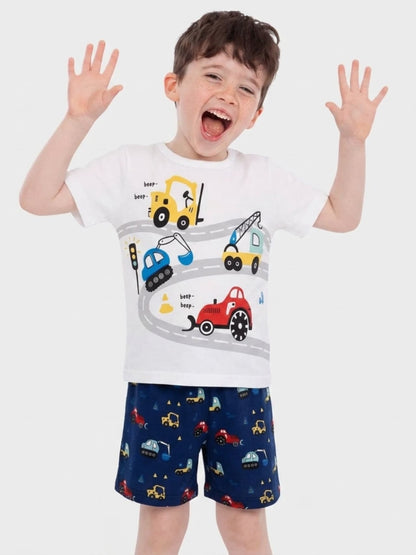 White Cars Graphic T-Shirt & Shorts Set