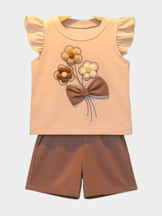 Floral Bouquet Flutter Sleeve Top & Shorts Set