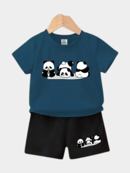 Cute Panda Graphic T-Shirt & Shorts Set