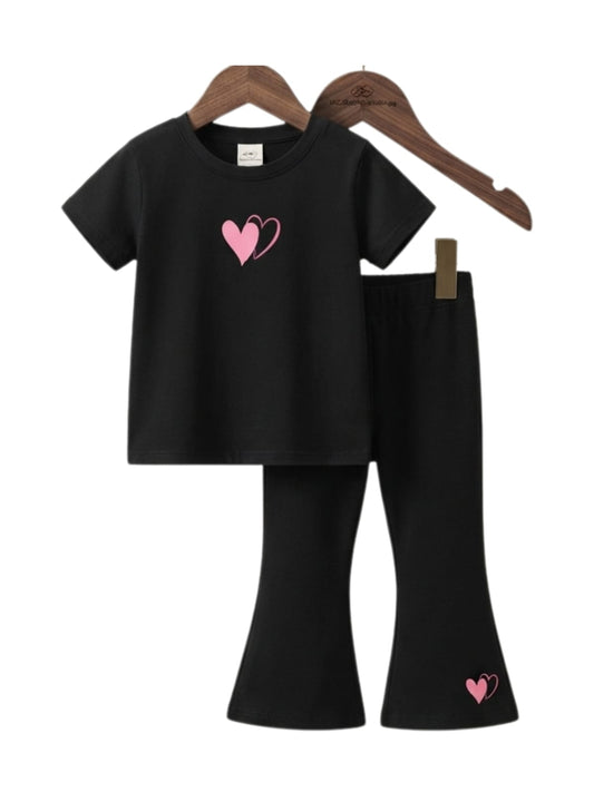 Heart Graphic T-Shirt & Flare Pants Set