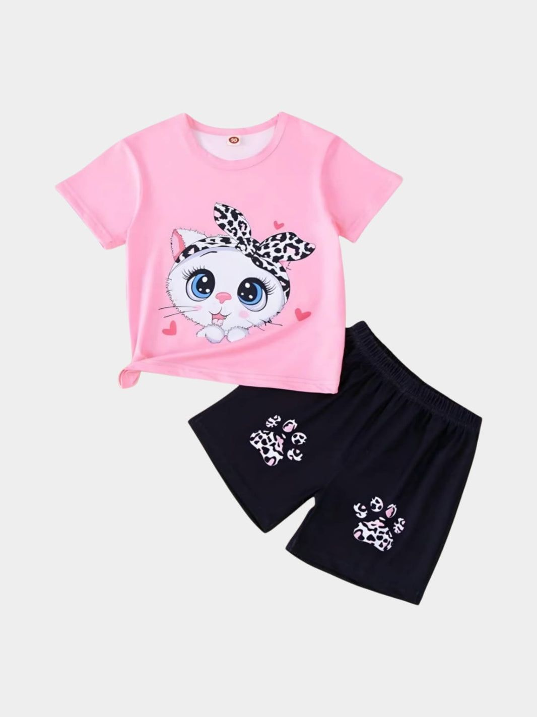 Cat Print T-Shirt & Shorts Set