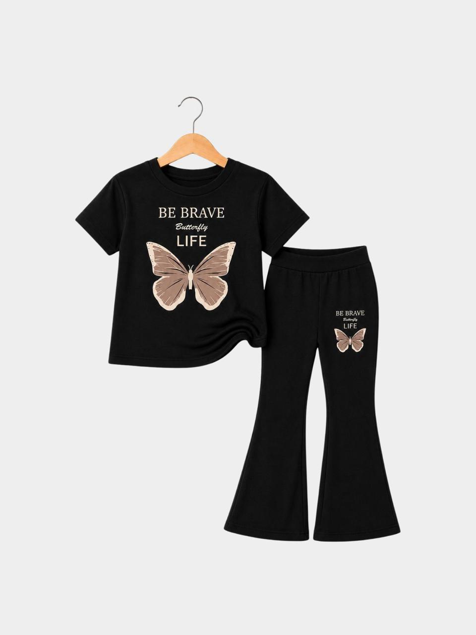Be Brave Butterfly Black T-Shirt & Flare Pants Set