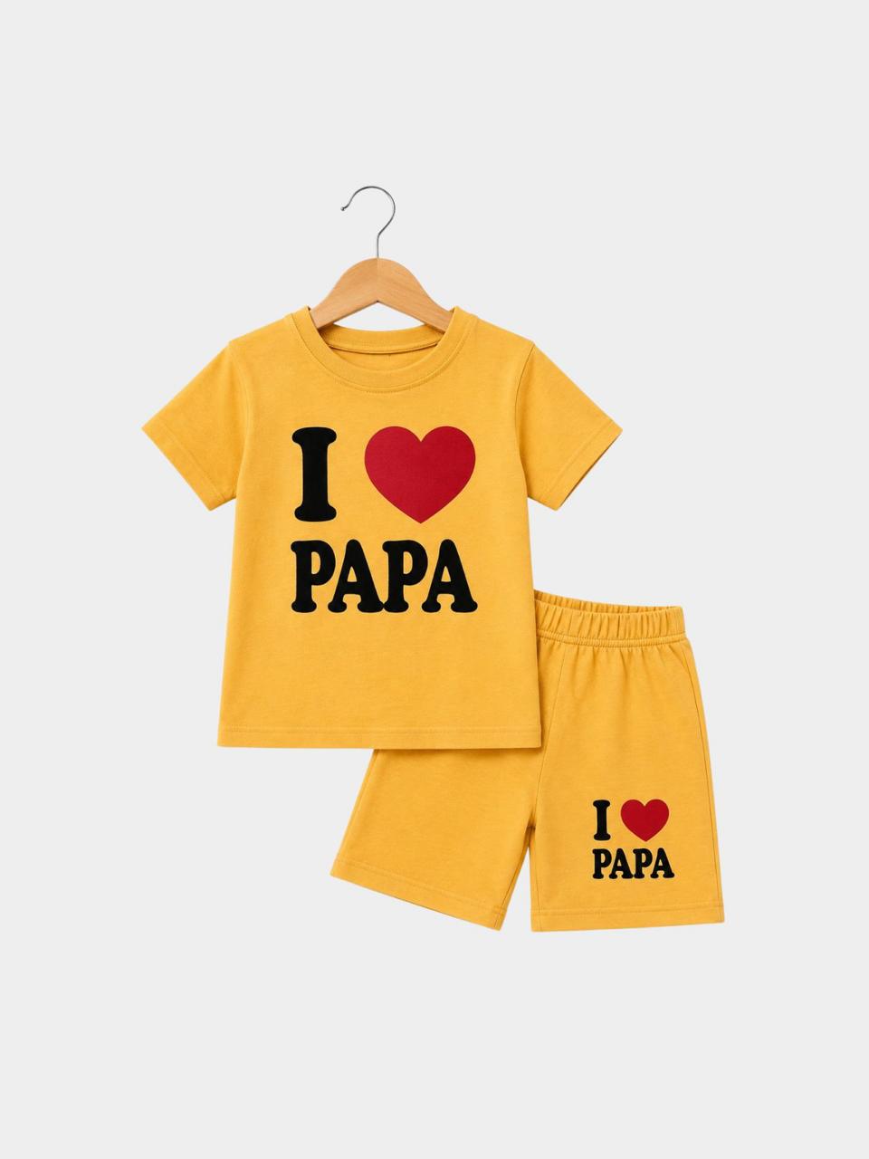 I Love Papa Yellow T-Shirt & Shorts Set