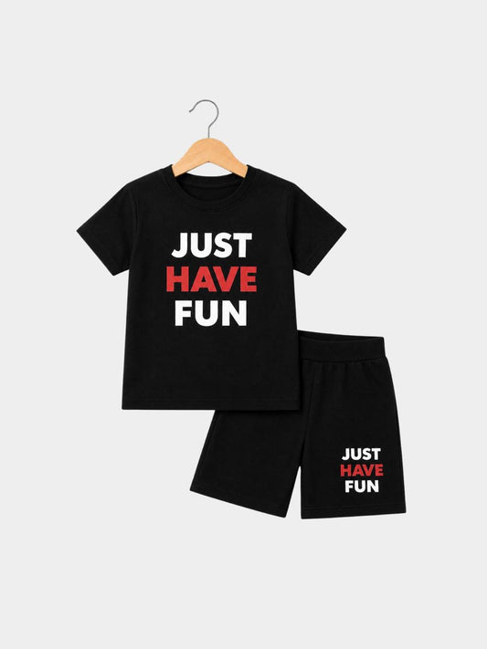 Just Have Fun Graphic Black T-Shirt & Shorts Set