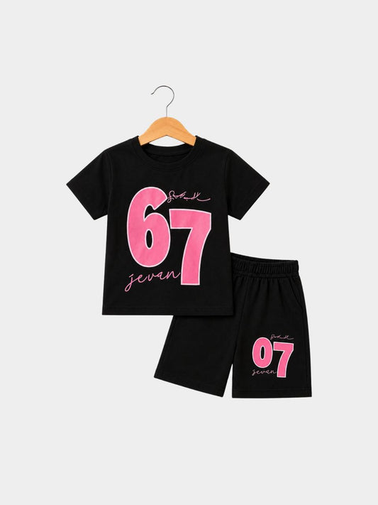 Jevan 67 Graphic Black T-Shirt & Shorts Set