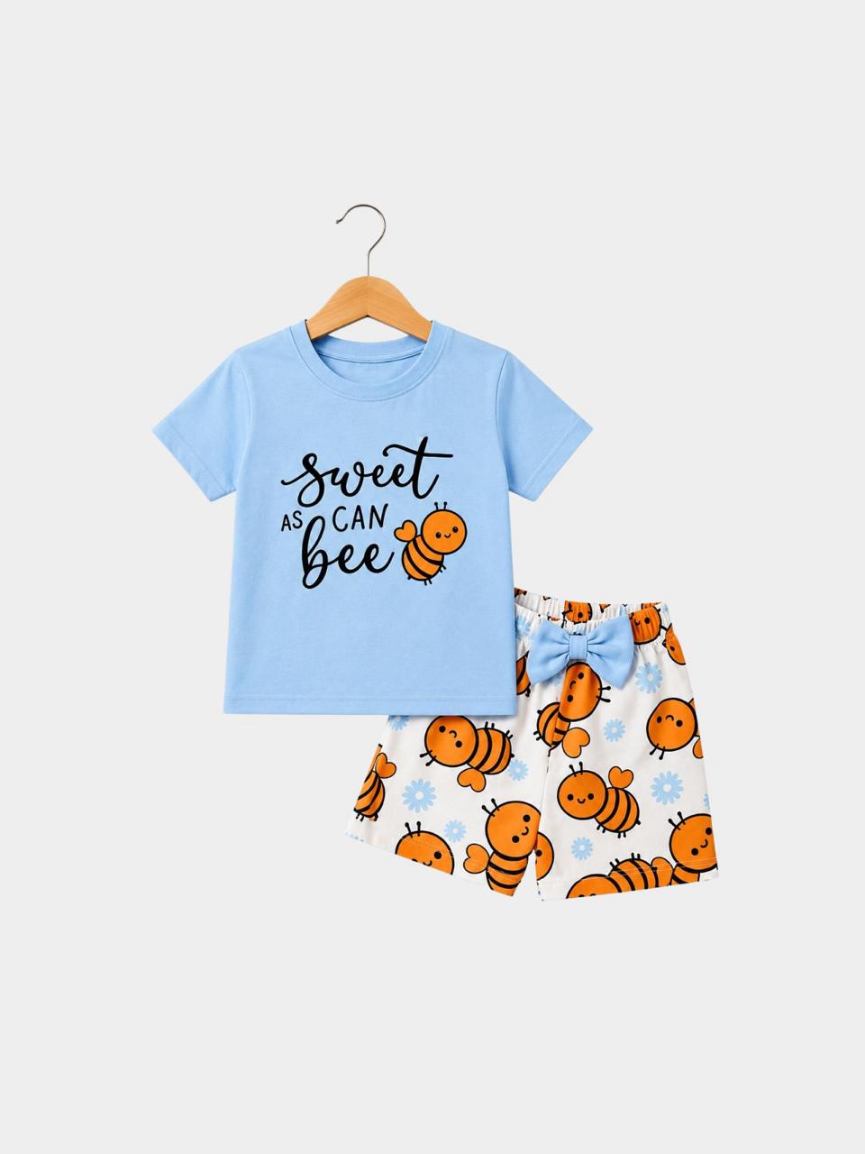 Sweet As Can Bee Blue T-Shirt & Bee Print Shorts Set