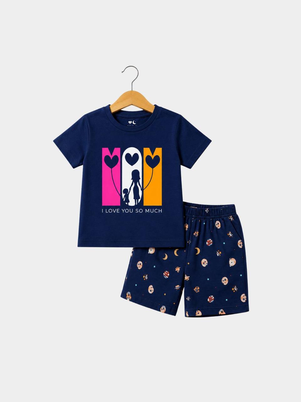 Mom I Love You So Much Navy T-Shirt & Planet Shorts Set