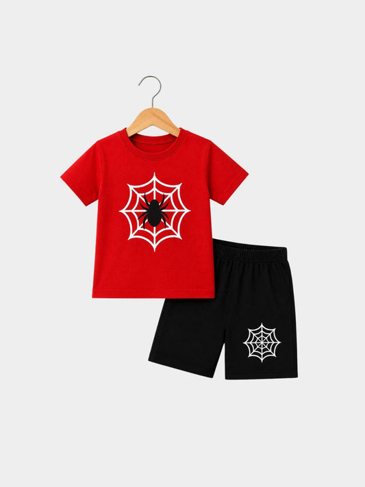 Spider Web Red T-Shirt & Shorts Set