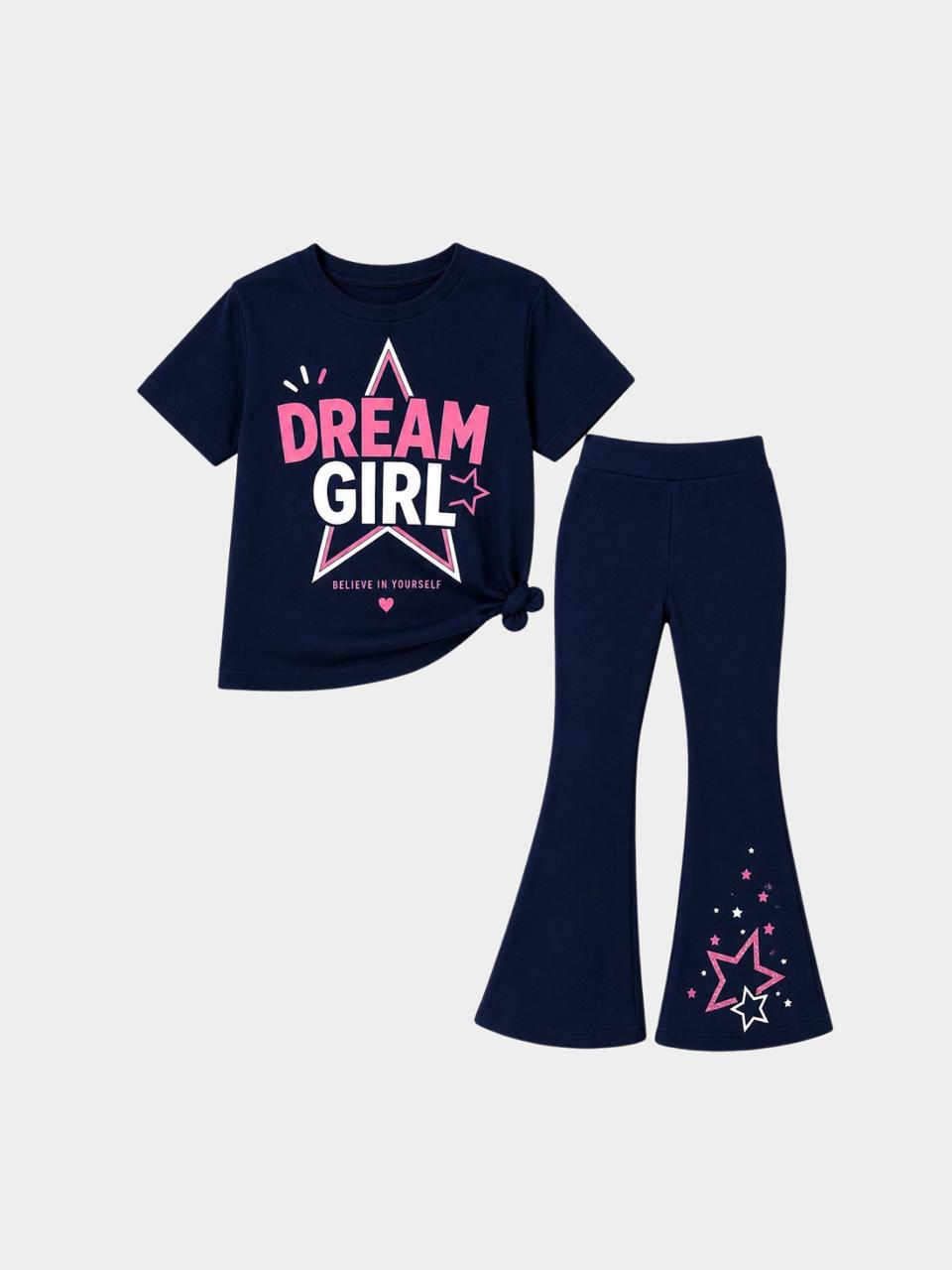 Dream Girl Navy T-Shirt & Star Flare Pants Set
