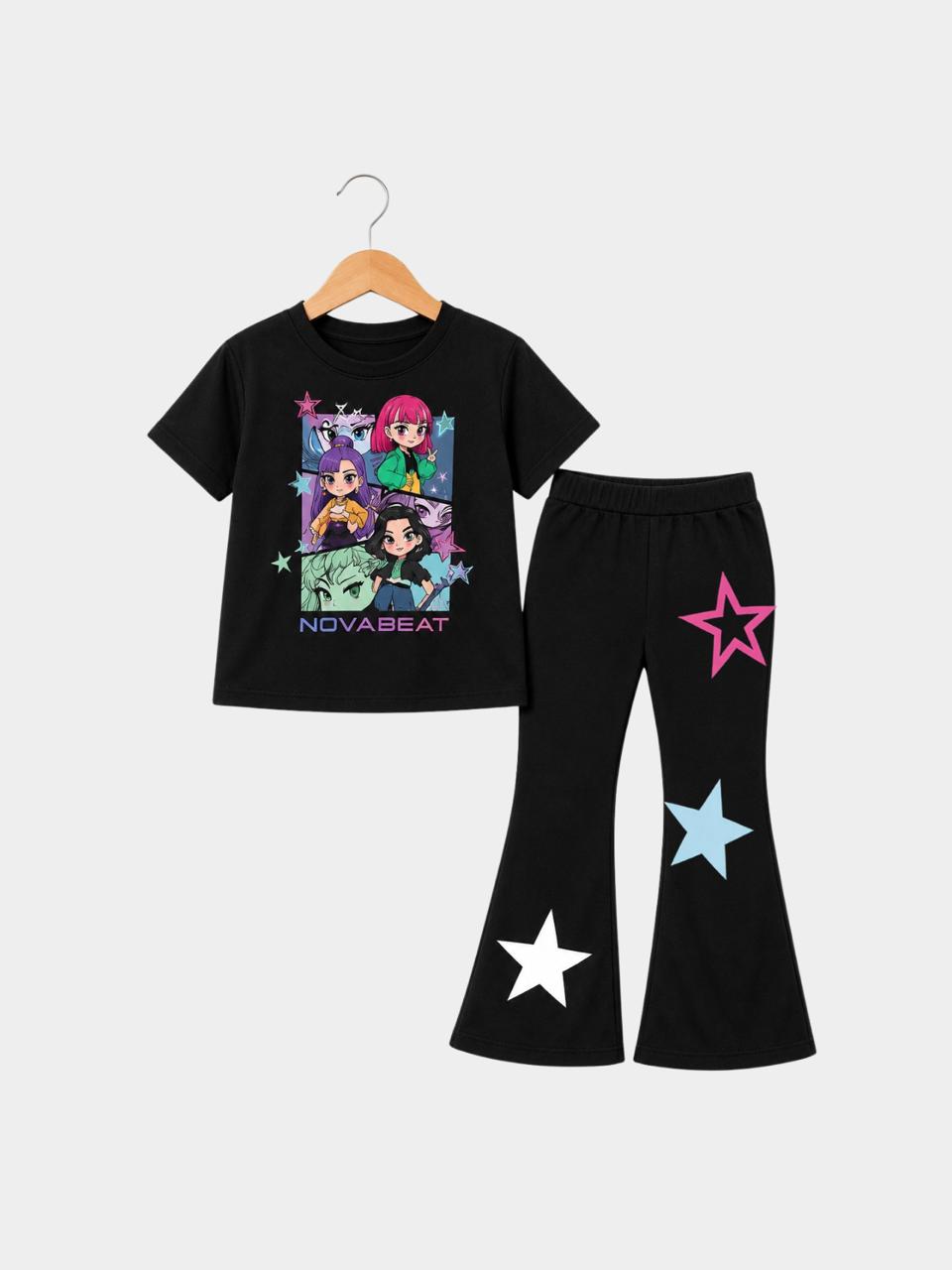 Novabeat Star Black T-Shirt & Flare Pants Set