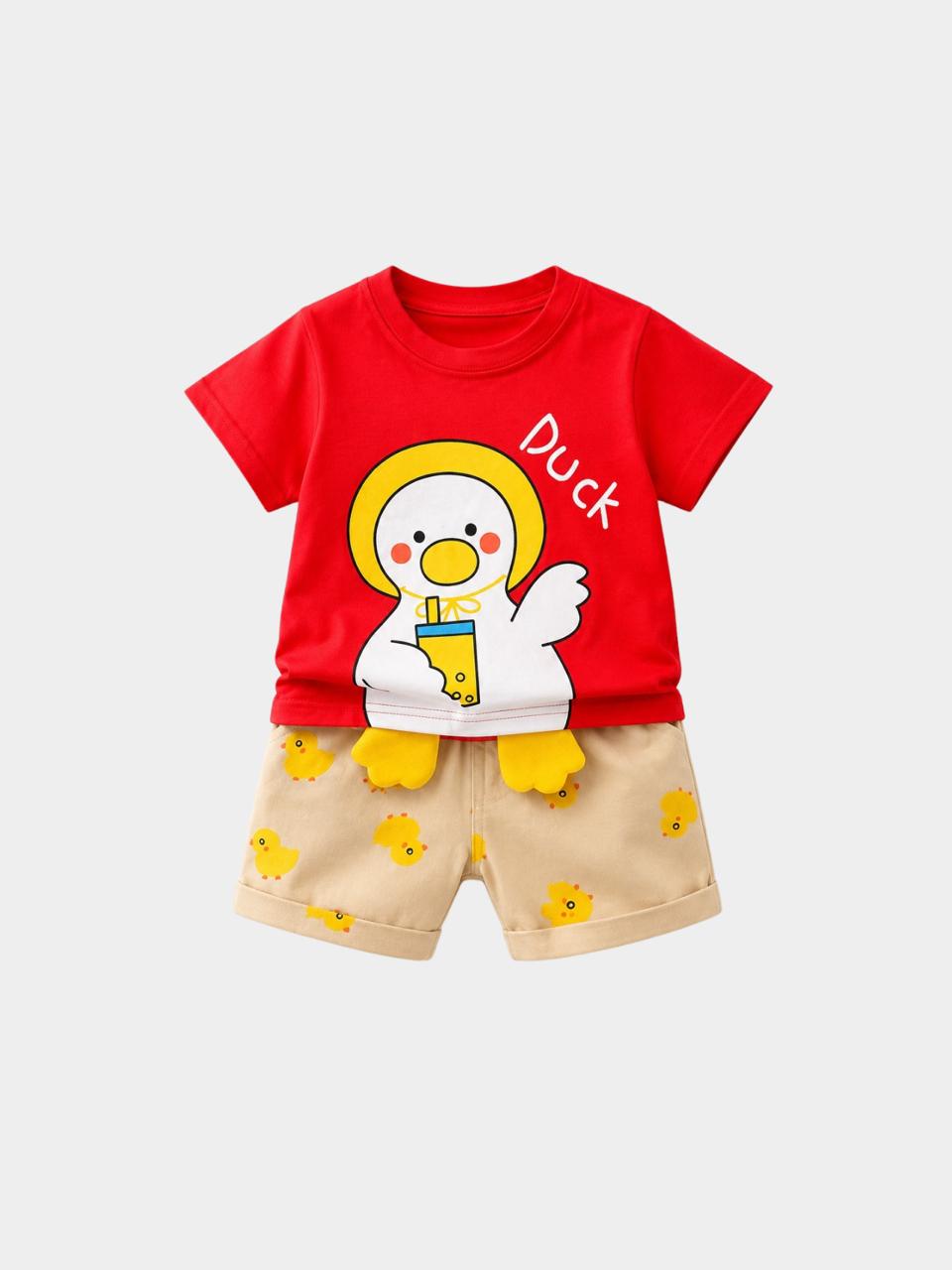 Bubble Tea Duck Red T-Shirt & Shorts Set