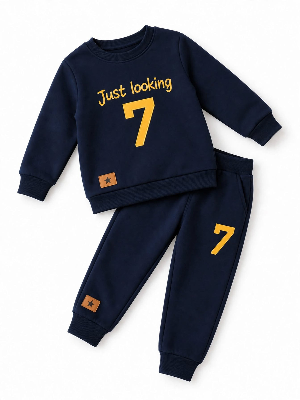 Navy fleece Just Looking 7 sweatshirt and jogger set for kids