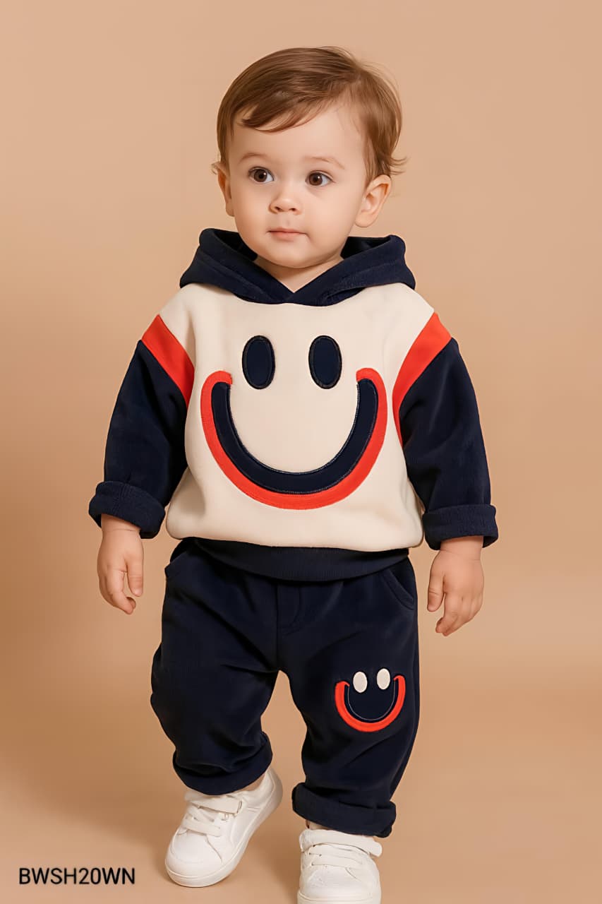 Big Smiley Hoodie & Jogger Set – Cream/Navy