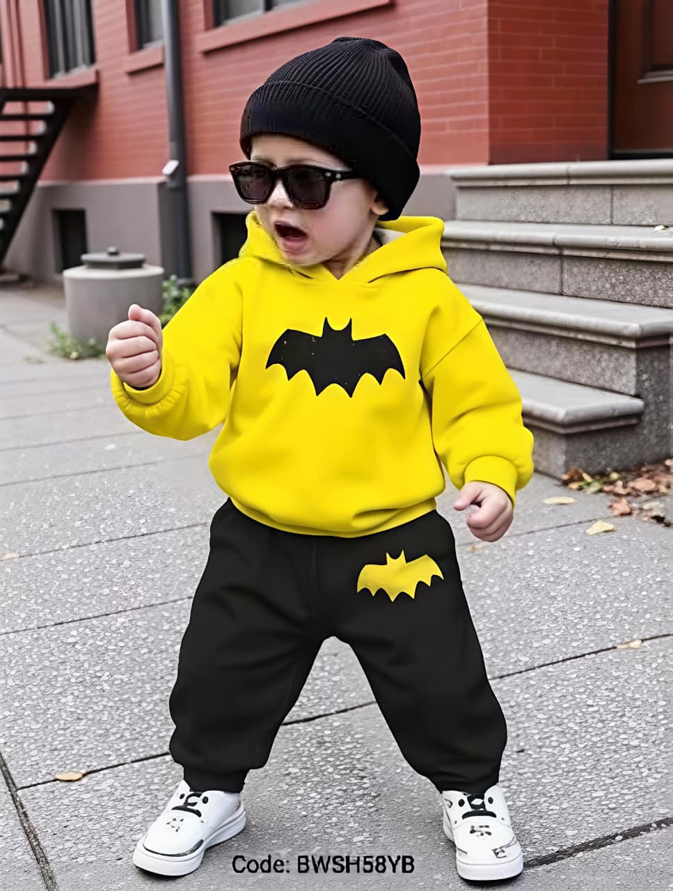 Bat Print Hoodie & Jogger Set – Yellow/Black