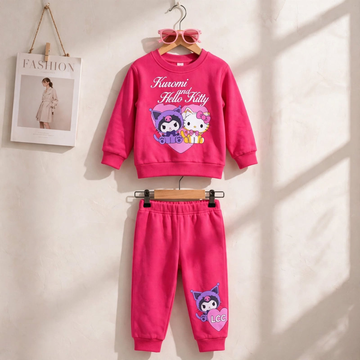 Girls Kuromi & Hello Kitty Sweatshirt & Joggers Set – Hot Pink