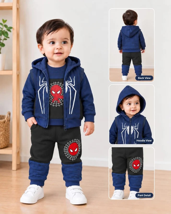 Boys Spider-Man Hooded Jacket, Sweatshirt & Joggers Set – Navy/Black