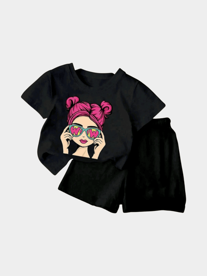 Black Girls T-shirt And Shorts Set - ChildrenGoods