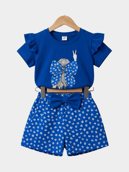Blue Girls T-shirt And Shorts Set - ChildrenGoods