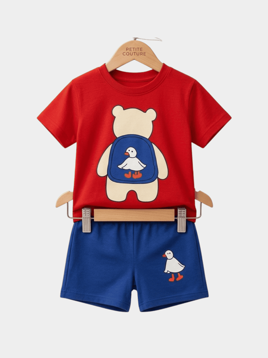 Boys Blue Color - Block T-shirt And Shorts Set - ChildrenGoods