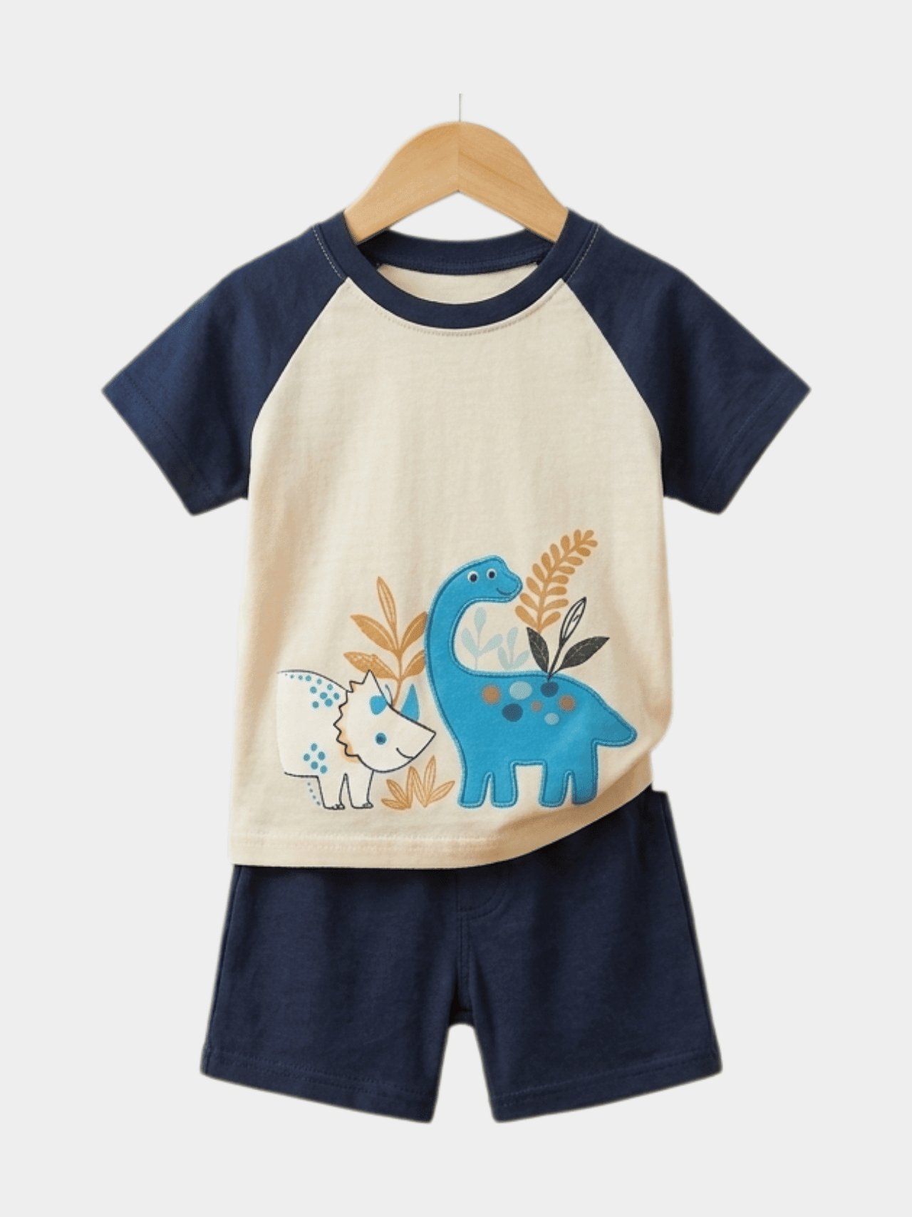 Boys "Dino Friends" Raglan T-Shirt & Shorts Set - Navy/Cream - ChildrenGoods