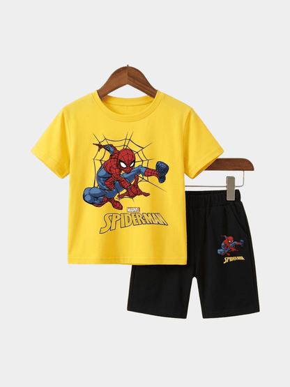 Boys Spider Man Yellow T-shirt And Shorts Set - ChildrenGoods