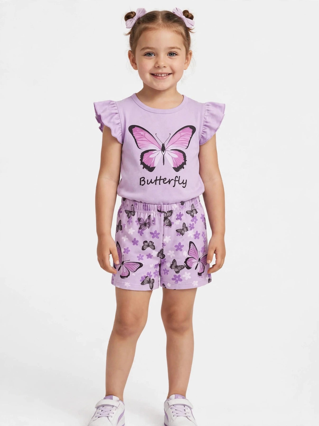 Purple Flowers T-Shirt & Shorts Set