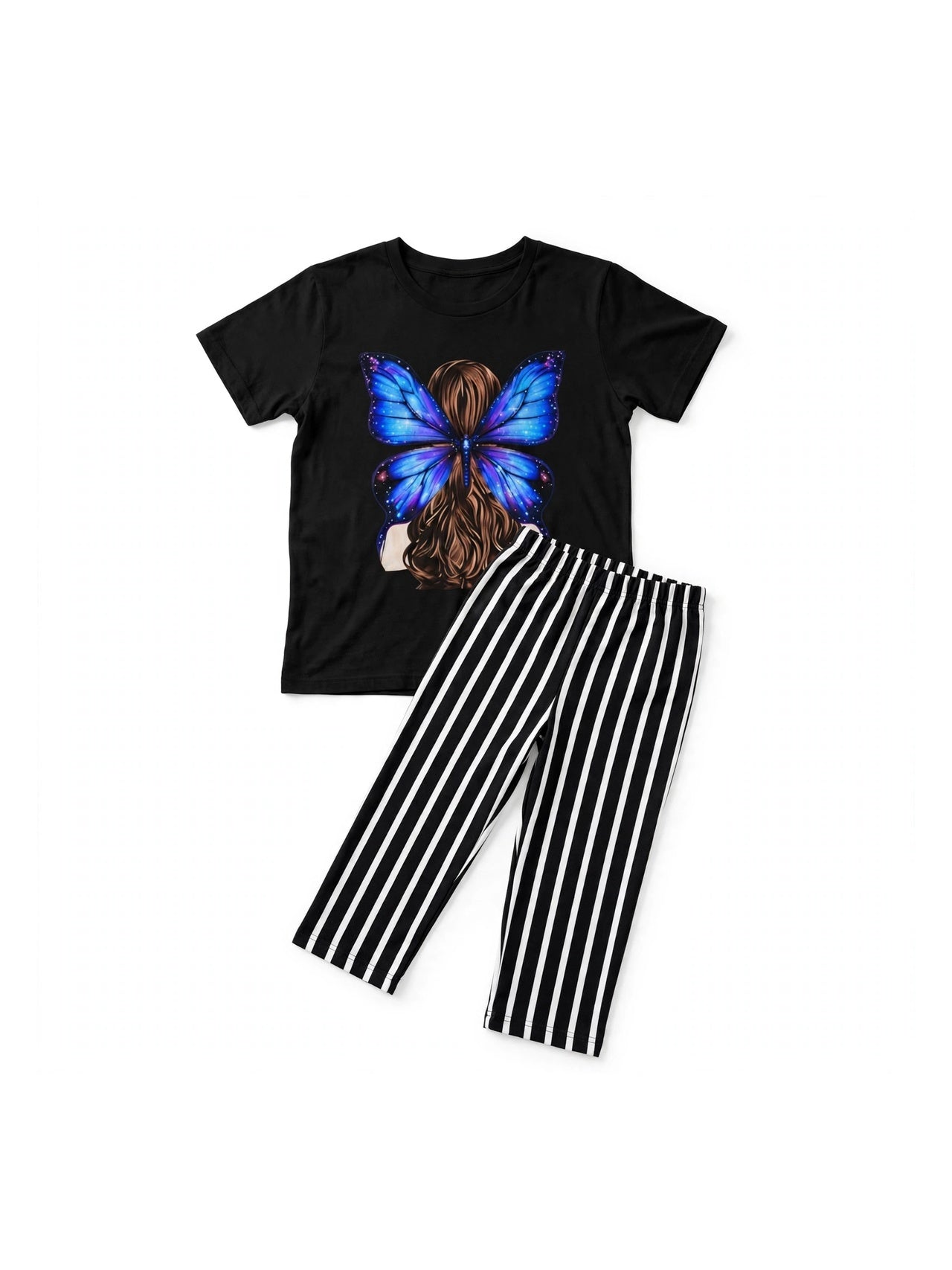 Blue Butterfly + Striped Pants