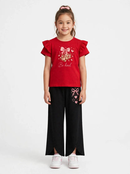 Girls "Be Kind" Bow Top & Wide-Leg Pants Set