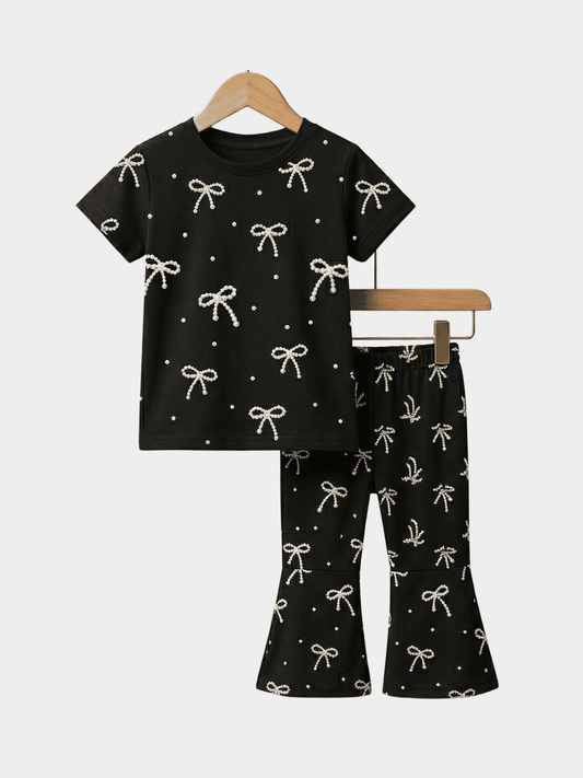 Girls Bow T-shirt And Long Pant Set - ChildrenGoods