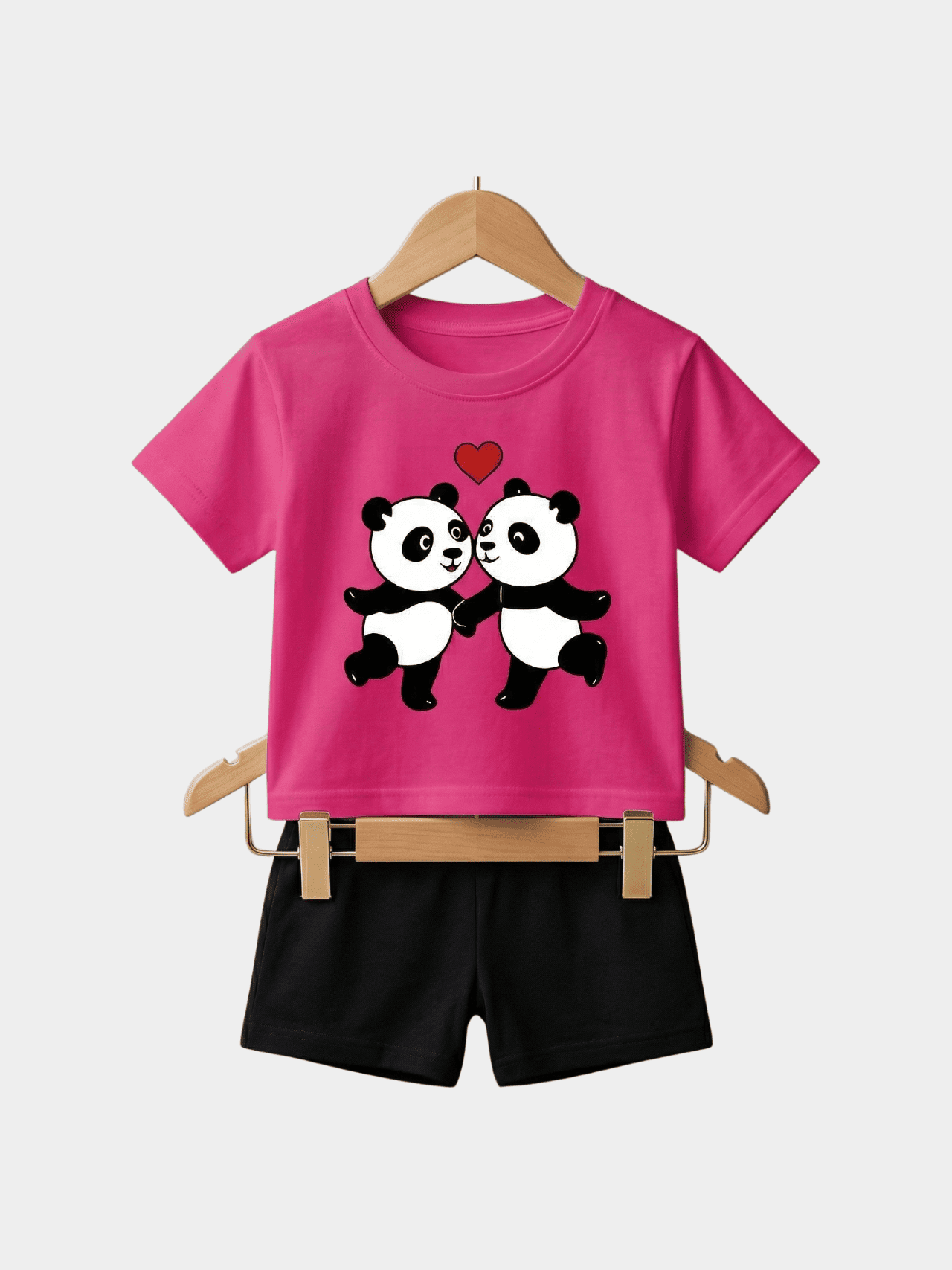 Girls Cat Love T-shirt And Shorts Set - ChildrenGoods
