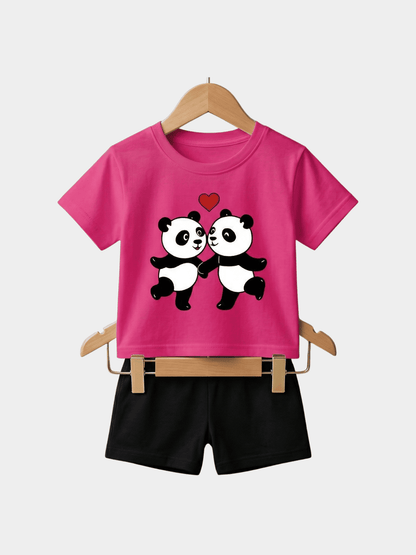 Girls Cat Love T-shirt And Shorts Set - ChildrenGoods