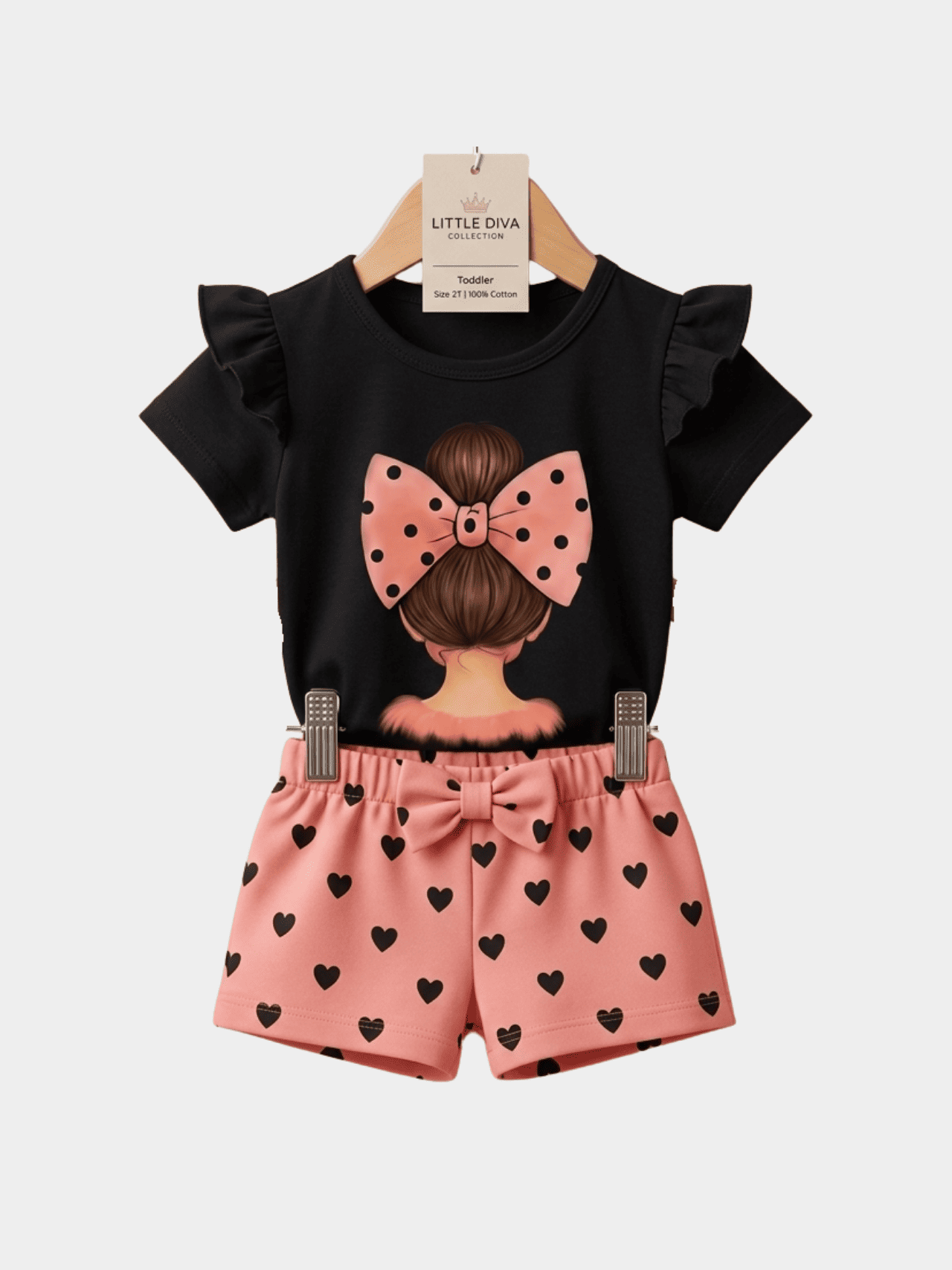 Girls Cat Love T-shirt And Shorts Set - ChildrenGoods