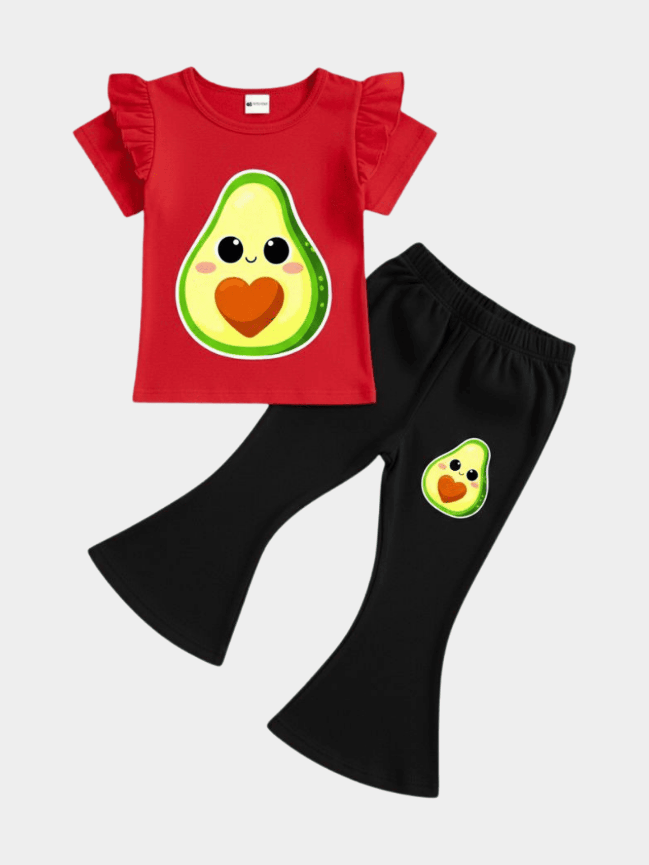 Girls' Cute Avocado Ruffle Top & Flare Leggings Set - ChildrenGoods