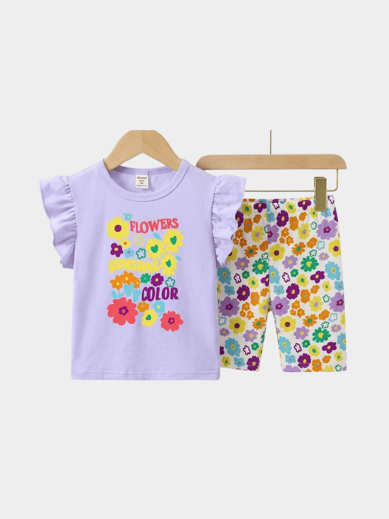 Girls Flowers Purple T-shirt And Shorts Set - ChildrenGoods