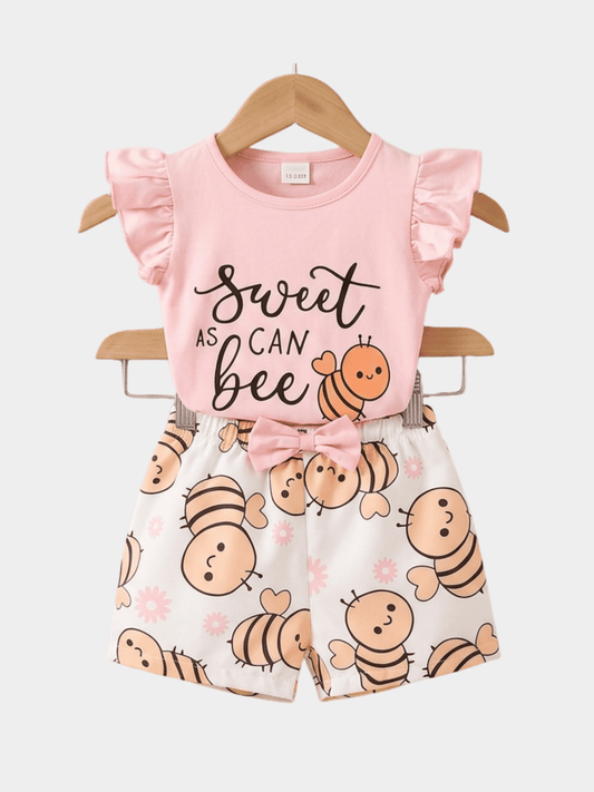 Girls Flowers Purple T-shirt And Shorts Set - ChildrenGoods